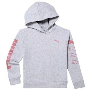 PUMA Light Gray Pink Graphic Print Rebel Fleece Hoodie Sweater Little Kids' XL